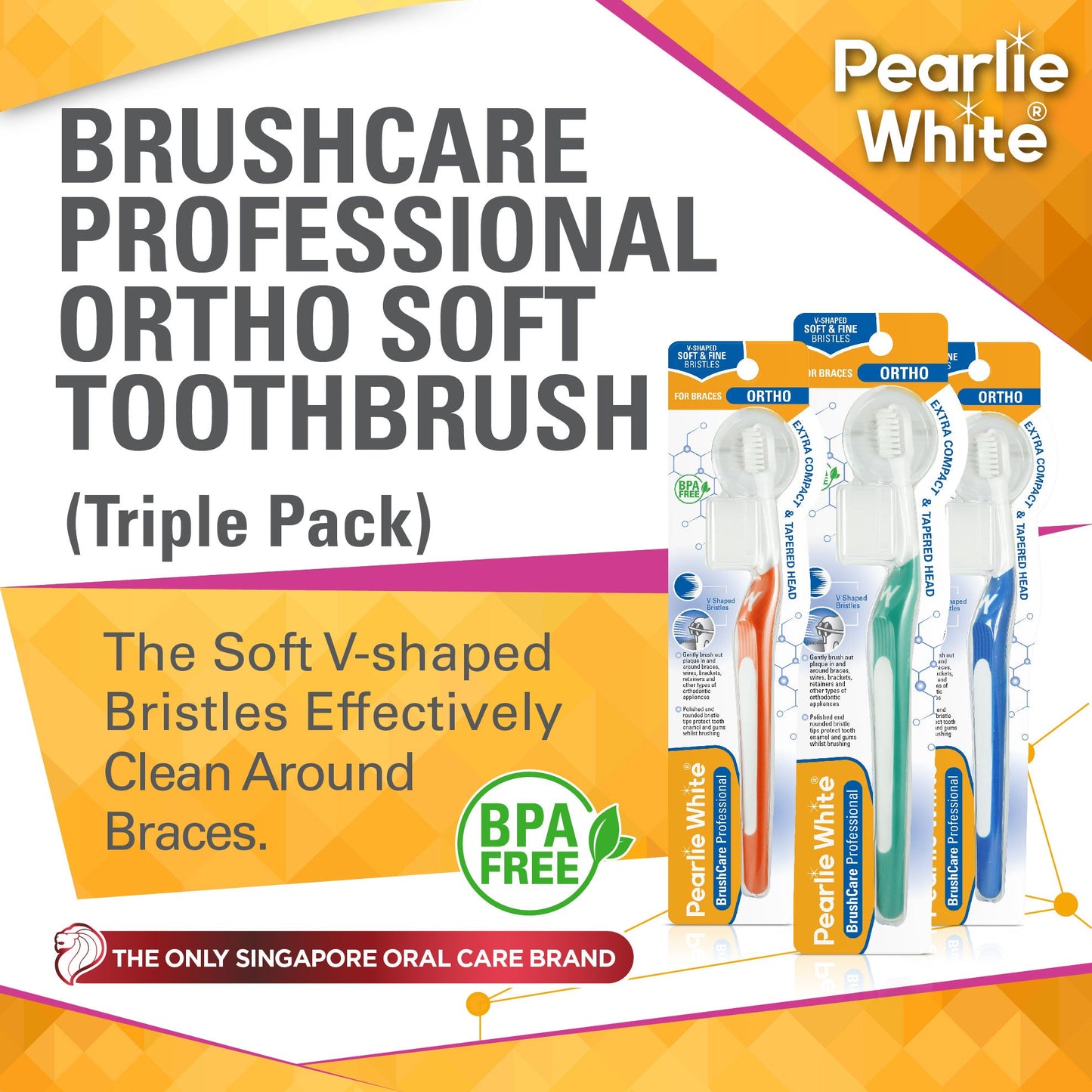 BrushCare Professional Ortho Soft Toothbrush Triple Pack