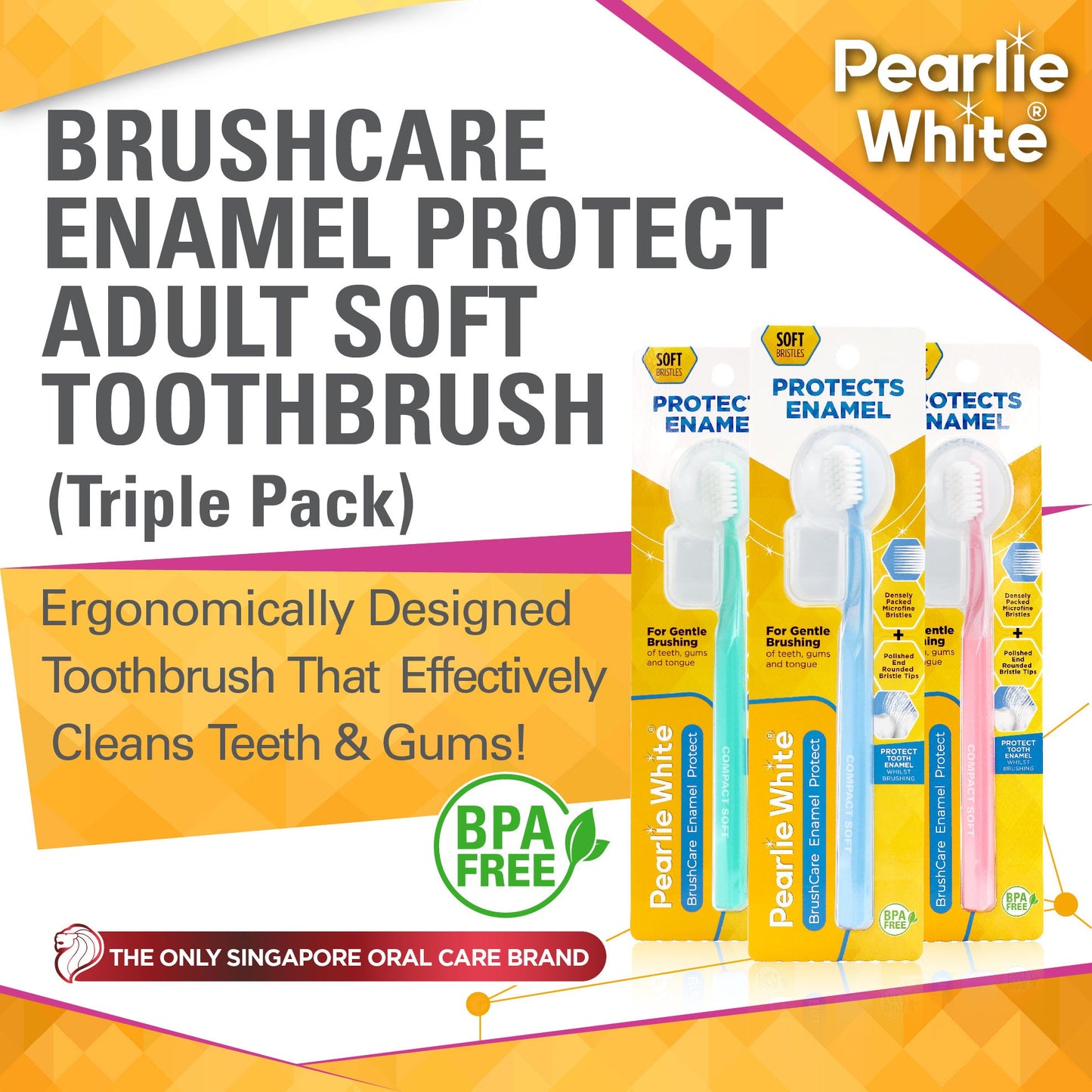 BrushCare Enamel Protect Adult Soft Toothbrush Triple Pack