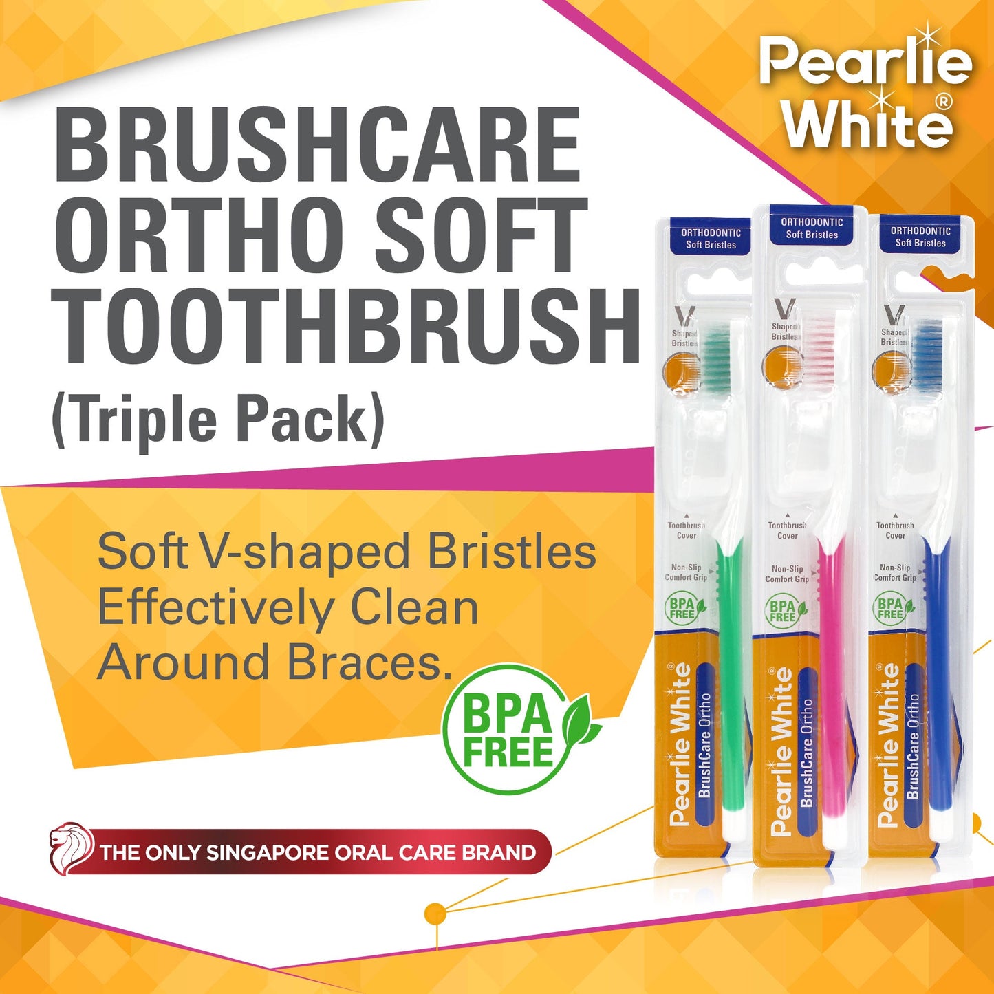 BrushCare Ortho Soft Toothbrush Triple Pack