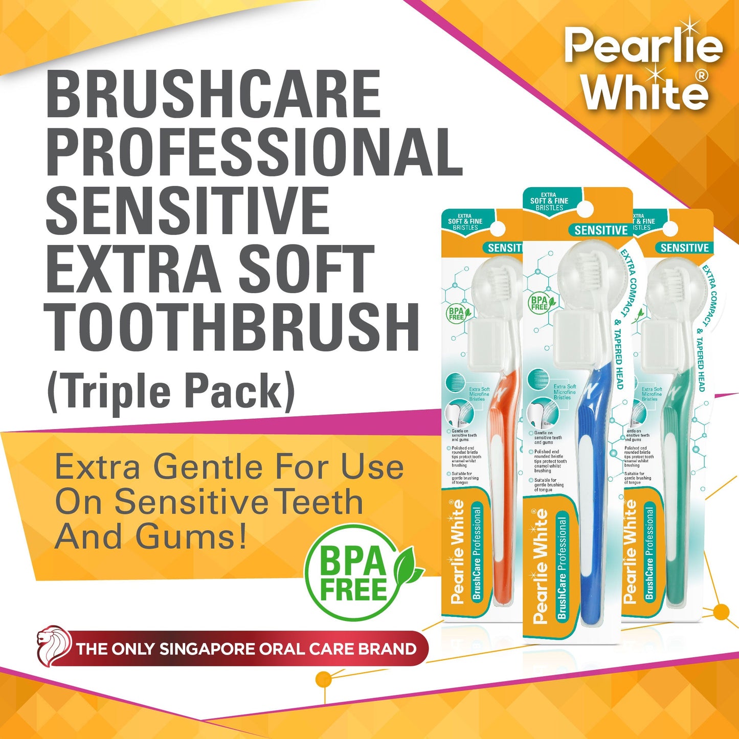 BrushCare Professional Sensitive Extra Soft Toothbrush Triple Pack